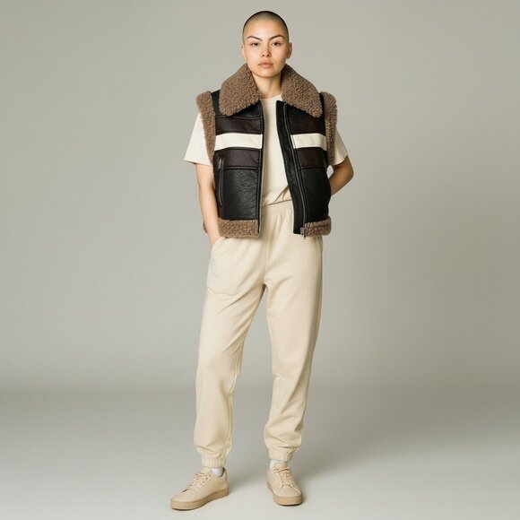 Urban Outfitters Jackets & Blazers - Urban Outfitters Black and Brown Shearling-Trim Leather Vest